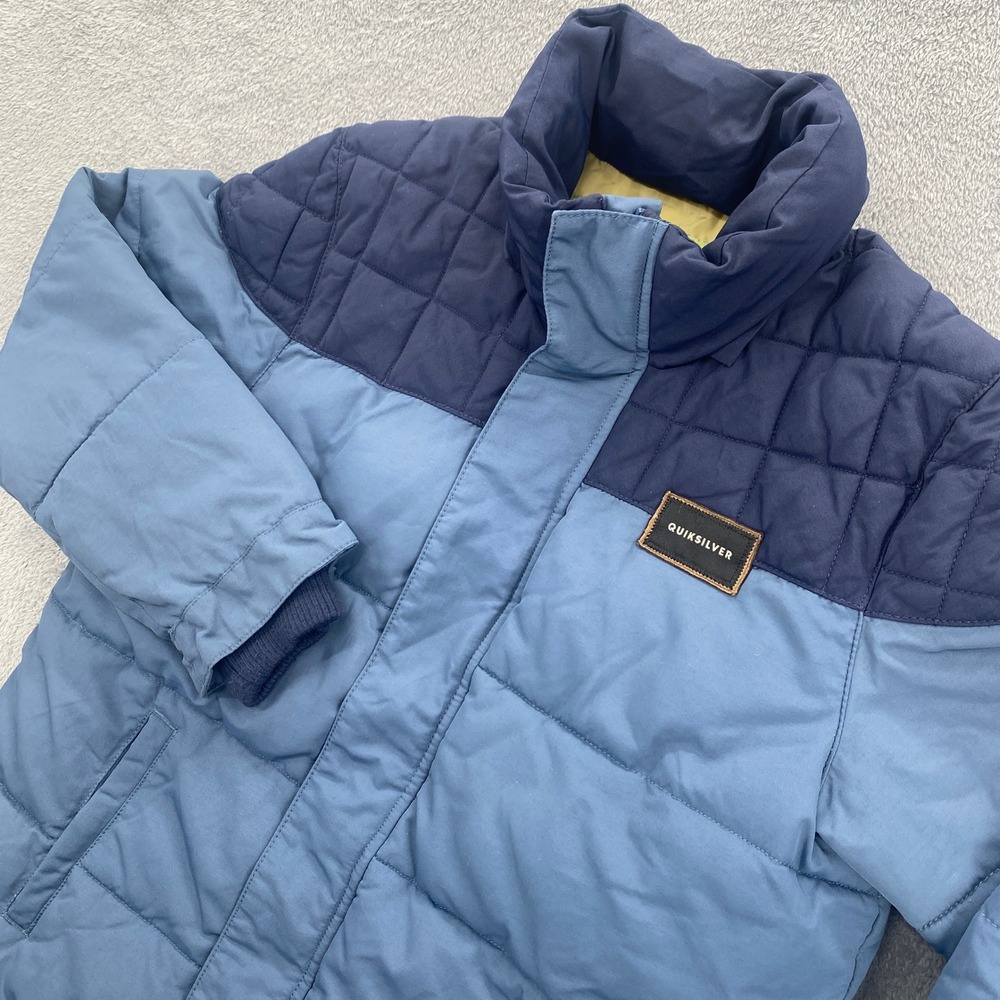 Quiksilver Puffer Jacket Boys Medium Blue Colorblock Quilted Winter Coat M 12